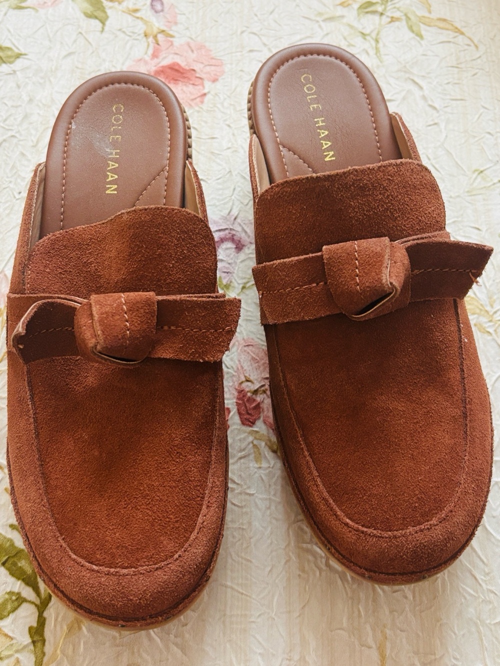 Cole Haan Wedge Heel Suede Leather Clogs Size 8.5